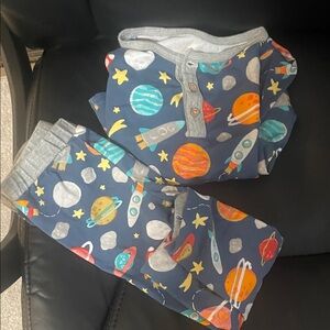 Mud Pie Navy Space Rocket Planet Print Kids Pajama Set